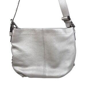 Coach Metallic Silver Peebled Leather Hobo Duffle Crossbody Shoulder Bag F15064